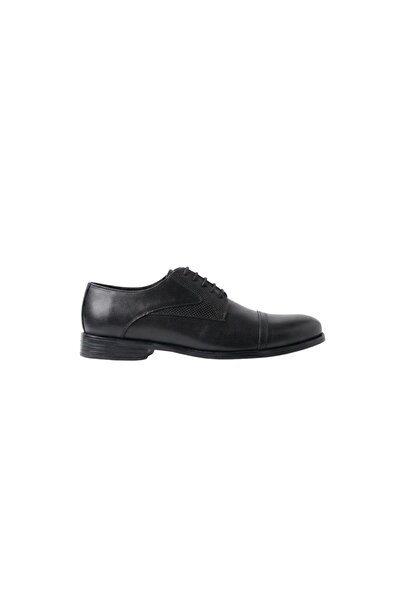 Enfield & Co. Men's Textured Black Cap-Toe Classic Shoes