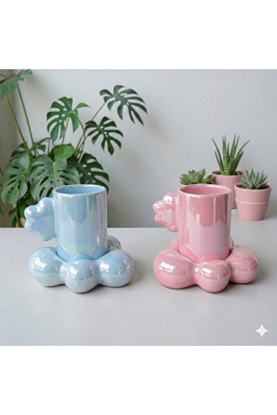 Deniz Kızı Seramik 2-Piece Cloud Cup with Saucer Pink-Blue / Handmade Ceramic...