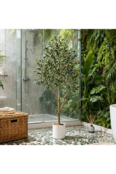 BESTONE شجرة زيتون صناعية نابضة بالحياة بطول 120 سم - وعاء حصوي، نباتات صناعي...