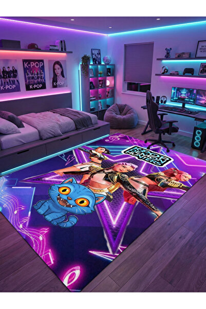RUGRUMBA Kaymaz Taban K-Pop Demon Hunters Temalı Makinede Yıkanabilir Gamer G...