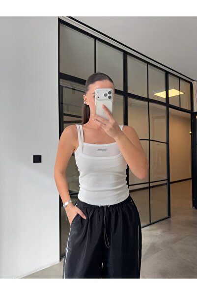 BB Bensu Buyruk ÇİFT ASKILI FİTİLLİ ATLET BEYAZ