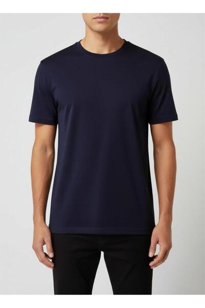 Penye Bisiklet Yaka Lacivert Basic Unisex T-Shirt