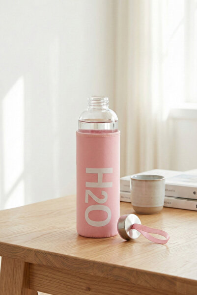 Poomy 1 Liter Glass Flask with Case - Water Bottle with Strap & Detox Flask
