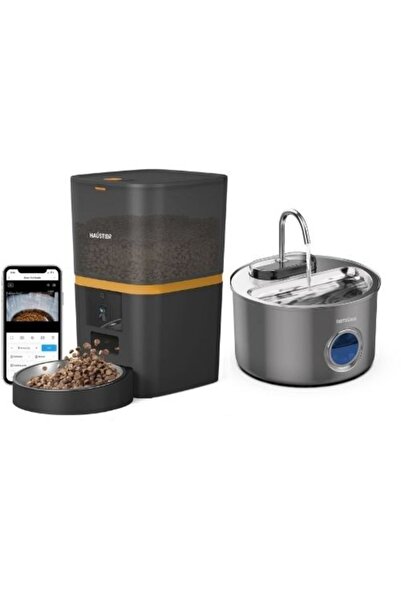 Haustier QQ005 SİYAH Kameralı Akıllı Mama Kabı WF009LS-M Su Pınarı 2 li Set T...