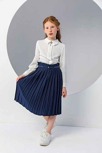 incity Fusta plisată bleumarin cu centură pentru fete - Noul sezon