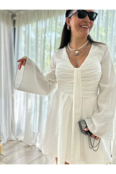 Burcu Özpıranga WOLA Astarlı Zarif Ekru Elbise