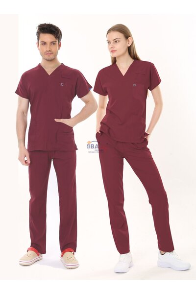 İBA MEDİKAL BORDO HASTANE FORMASI LİKRALI SCRUBS TAKIM (BIKING RED) ARMASIZ