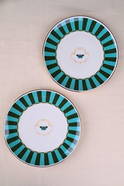 tabakevi Tabak Evi Porcelain Butterfly Collection Gold Gilded Cake Plate Gree...