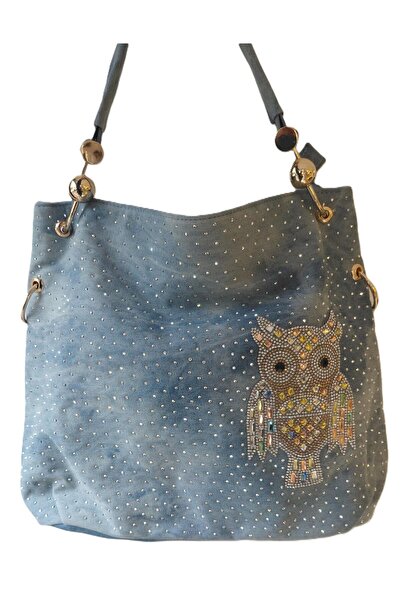 Guja C1081 Women's Large Size Stone-Embellished Imported Denim Bag