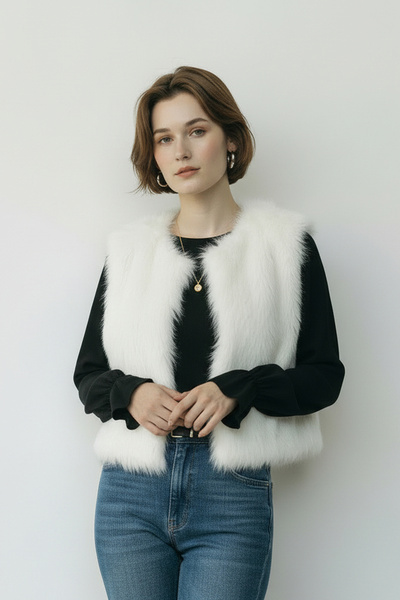 THE WOOW Women's Faux Fur White Vest – Modern and Comfortable Fit, Soft Texture