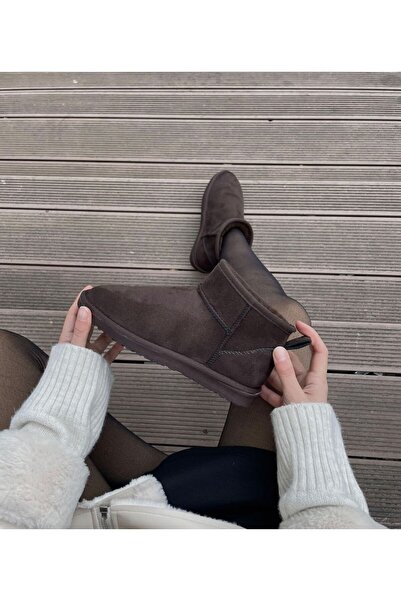 LEMİ SHOES Cizme de damă scurte din piele intoarsa, maro, fara sireturi, cu t...