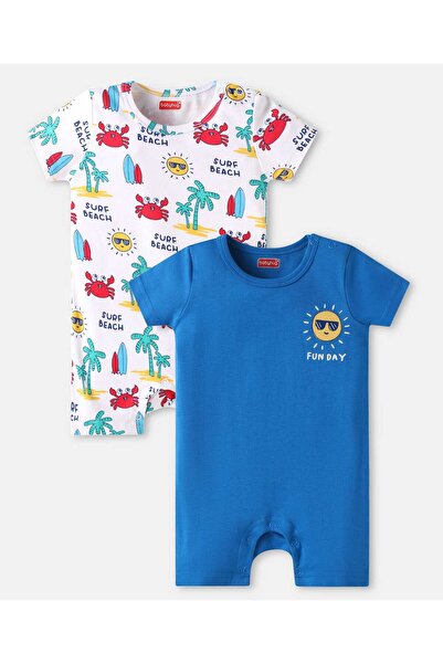 Babyhug 100% Cotton Knit Half Sleeves Rompers with Crab Print (Pack Of 2) - B...