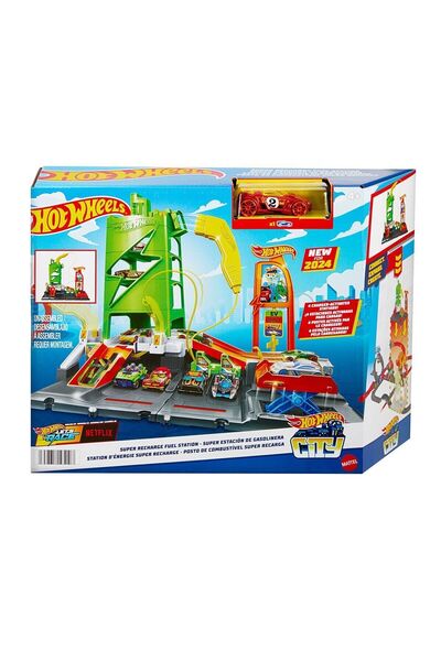 HOT WHEELS مجموعة ألعاب محطة شحن السيارات الكهربائية HTN79