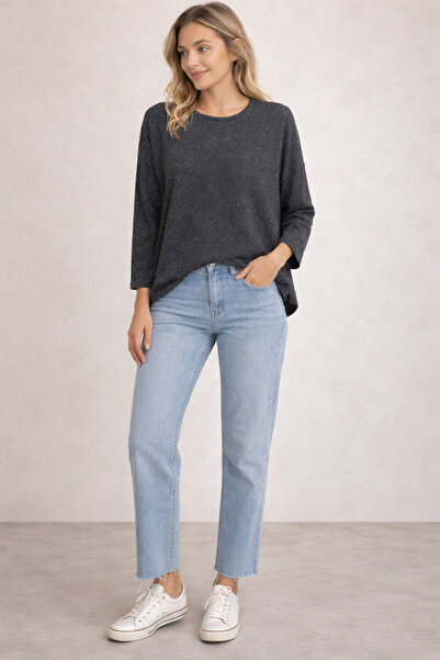 Desen Triko Glittery Side-Slit Blouse