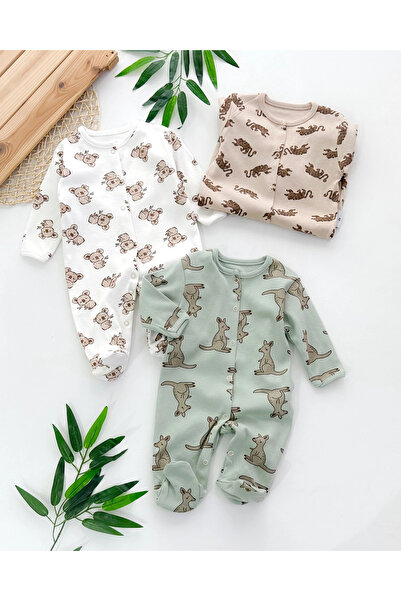 hümabebe Animals Boydan Snap Fastener Footed Transitional 3-Piece Jumpsuit Set