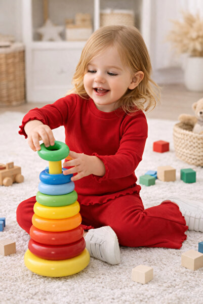 OMY 1-2-3-4 Years Old Flared Girls Basic K Ribbed Knit 2-Piece Set