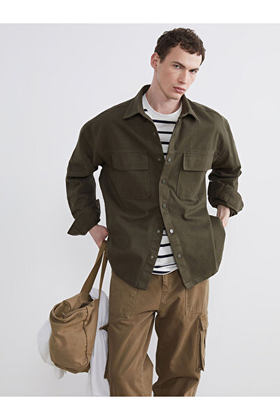 LC Waikiki Khaki Loose Fit Men's Gabardine Shirt Jacket