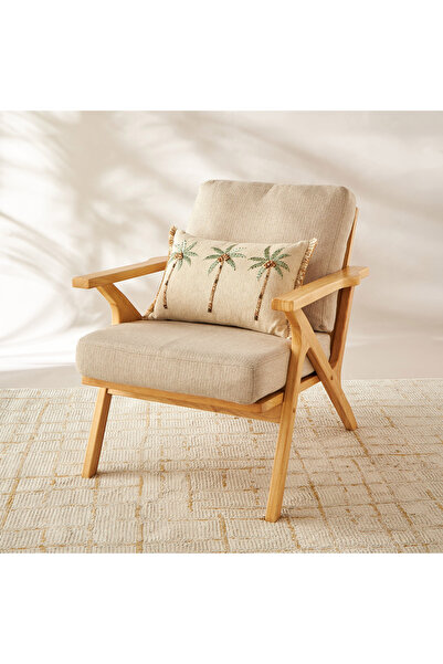 Lifestyle وسادة مطرزة بنقوش النخيل مع شرابة - 50 × 35 سم