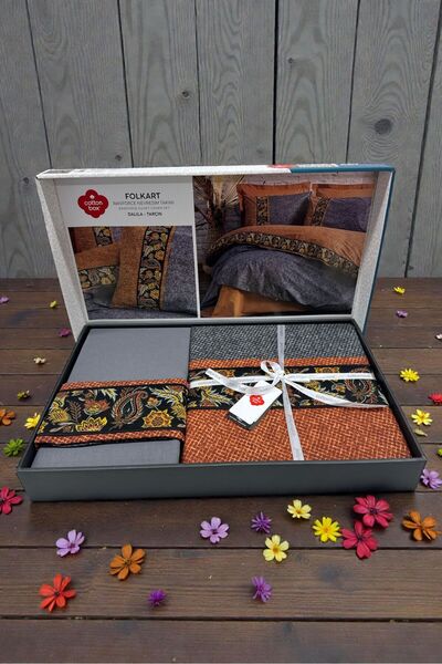 COTTON BOX FOLKART ÇİFT KİŞİLİK %100 PAMUK NEVRESİM TAKIMI NEVRESİM 200X220 CM ÇARŞAF 240X260 CM
