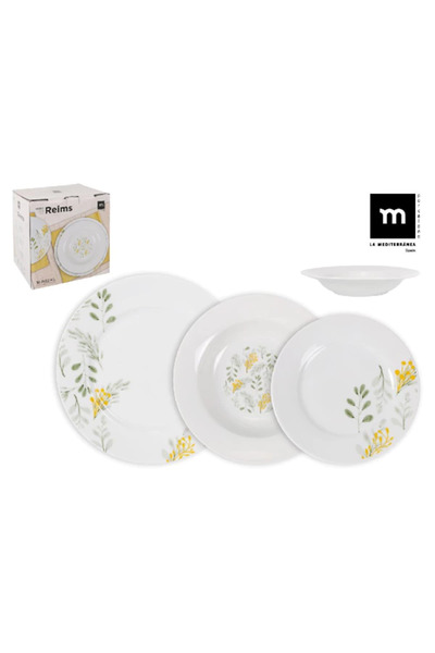 La Mediterranea Reims 18-piece dinnerware set, decorated porcelain, round, Wh...