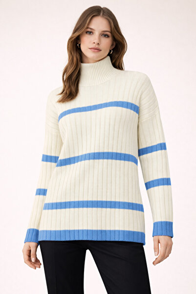 Kirazgym Striped Casual Knit Sweater - Blue