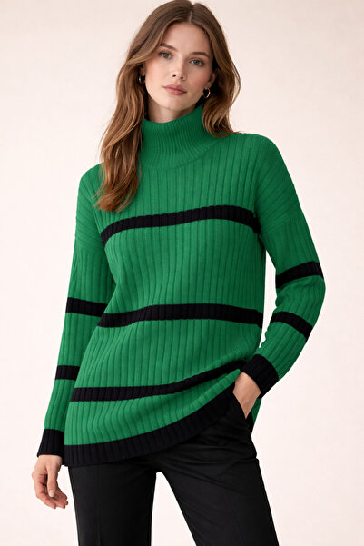 Kirazgym Striped Casual Knit Sweater - Green