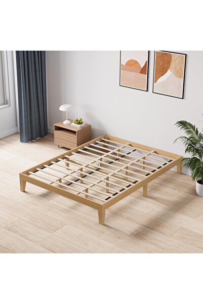 Yanara Queen Size Platform Bed Frame, Rustic Pine Wood with Slat Support, No ...