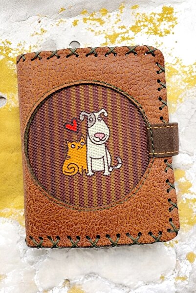Fildişi Aksesuar Handmade Women's Wallet Vegan Leather Cat Dog Love Image Bro...