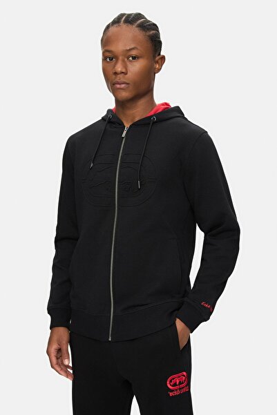 ecko unltd. Jalen Black Hooded Printed Loose Fit Cotton Men's Cardigan