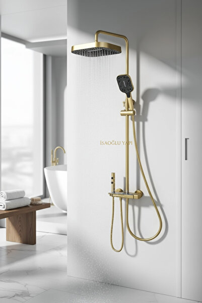 İSAOĞLU YAPI Mat Gold Duş Sistemi Piano Sistem Tepe Yağmurlamalı Mat Altın Fı...