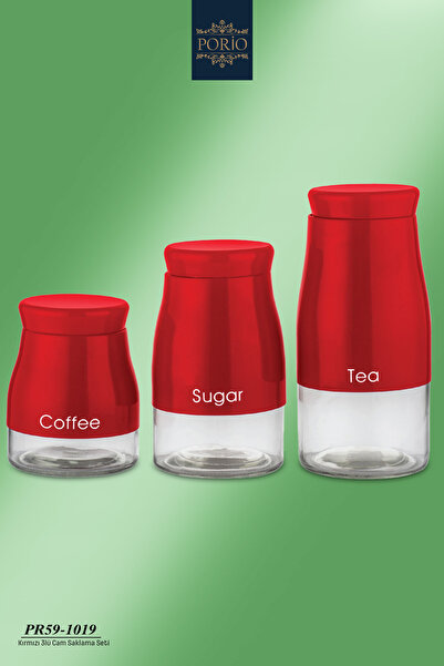 Porio 3’lü Cam Kırmızı Metal Saklama Kavanoz Seti PR59-1015