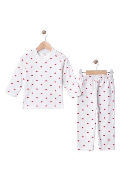Babexi Kız Bebek Kalpli Pijama Takımı %100 Pamuk – Uzun Kollu, Yumuşak ve Rah...