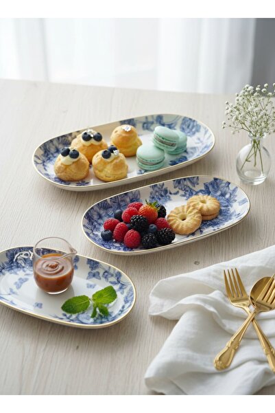 SERAMİKCİ Martha Spri̇ng Ti̇me 3-Piece Boat Plate