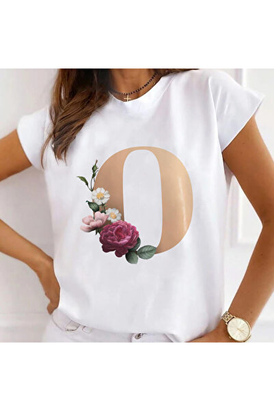 Kartier Tricou alb pentru femei cu litera O a alfabetului