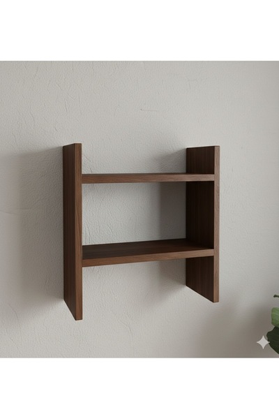 SC DEKORASYON MİNİMAL DÜZ HAT AHŞAP CEVİZ KAPLAMA DUVAR RAF ÜNİTESİ