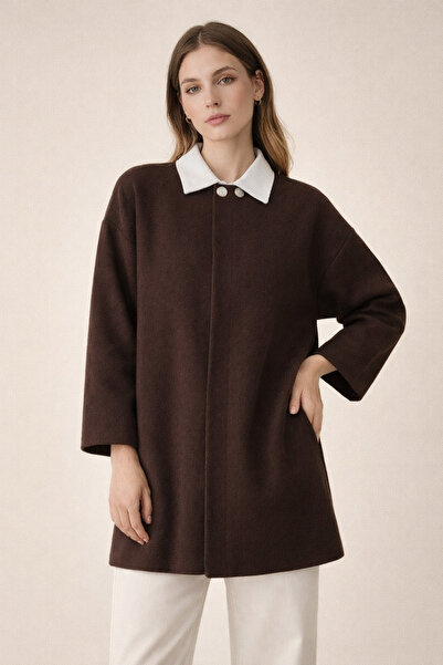 Kirazgym Knitwear Poncho Silver Color Button - Brown