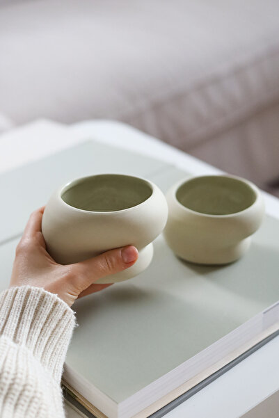 Yel Studios 2'li El Yapımı Pastel Tonlu Modern Seramik Mug, 180 & 225 ml