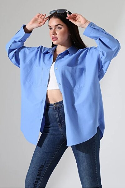 Corradeo Giyim قميص نسائي من قماش البوبلين قصة فضفاضة كيسكوت