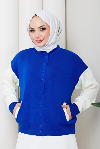 hafsamina Bomber Collar Knitwear Cardigan Cobalt Hm262615
