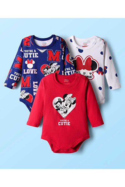 Babyhug Disney 100% Cotton Knit Onesies with Minnie Mouse Prints, Pack of 3 -...