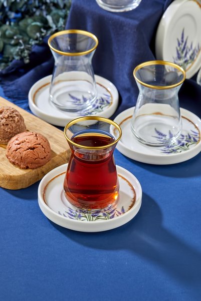 ers erbaşlar Lavender Floral Gold Decorated 12-Piece 6-Person Tea Glass Set