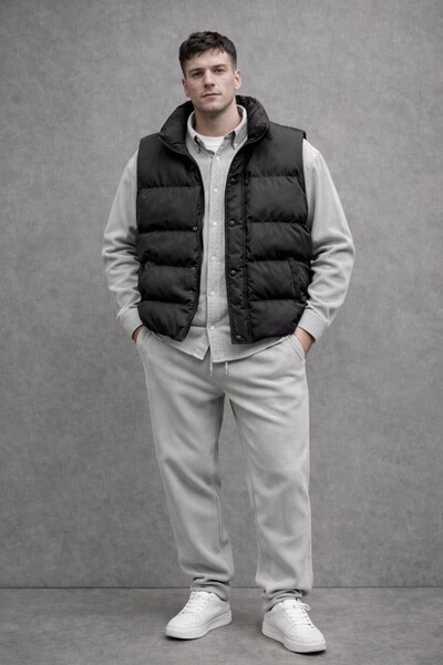 THANBUTİK Φουσκωτό γιλέκο με επένδυση, πουκάμισο με κορδόνια και παντελόνι με...