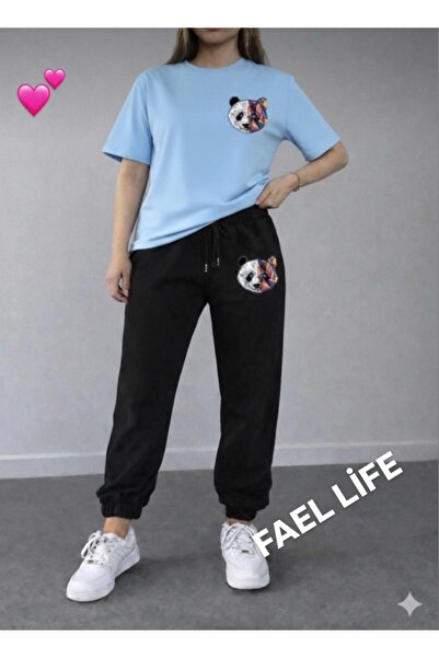 FAEL LİFE SET PANDA COLORAT CU TRICOU LARG ȘI PANTALONI DE TRENING PENTRU FEMEI