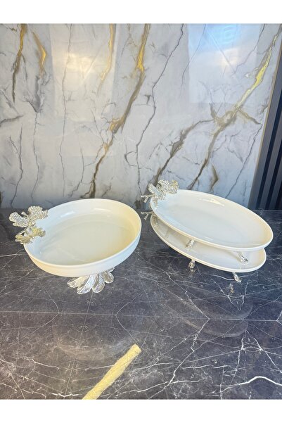 MAY HOME 3 Parça Gümüş Pırlanta Set Servis Sunumluk & İkramlık Tabak