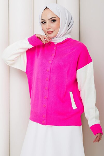 hafsamina Bomber Collar Knitwear Cardigan Pink Hm262615