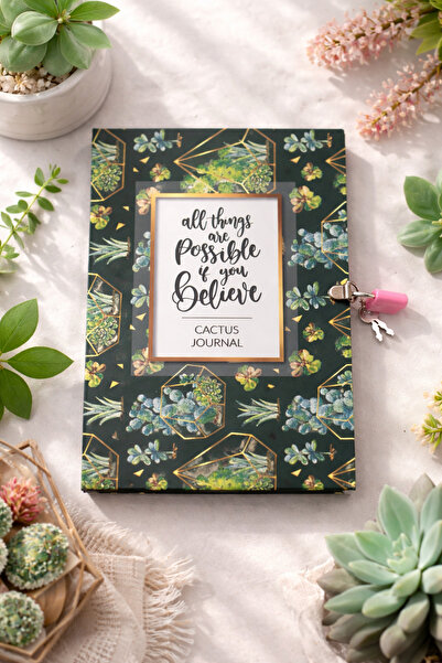 Angelphoto KAKTÜS Journal Kilitli Hatıra Defteri Anı Defteri Ajanda