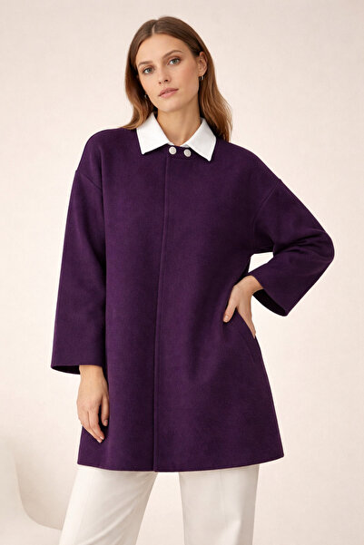 Kirazgym Knitwear Poncho Silver Color Button - Purple