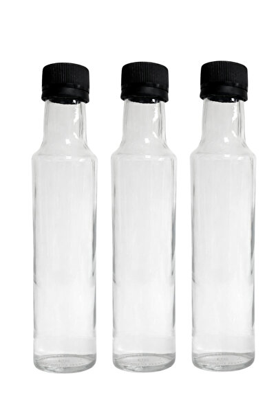 sara shoop Sıvı Ürünler İçin Cam Şişe – 3’lü 250ML (Sirke, Zeytinyağı, Sos VB.)