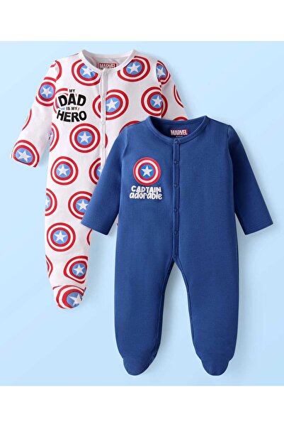 Babyhug Marvel أطقم نوم مطبوعة بشخصيات أفنجرز (عبوة من قطعتين) - أزرق داكن وأبيض