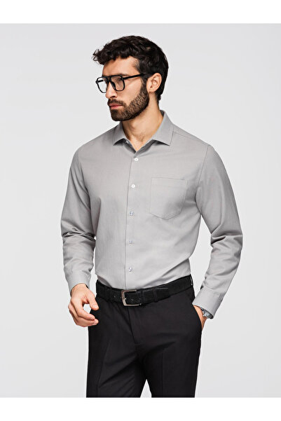 OMBRE Pánská klasická košile regular fit - šedá